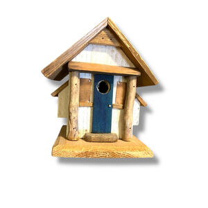 Handcrafted Wood Birdhouse - White & Brown Rustic House. 11x10 inches